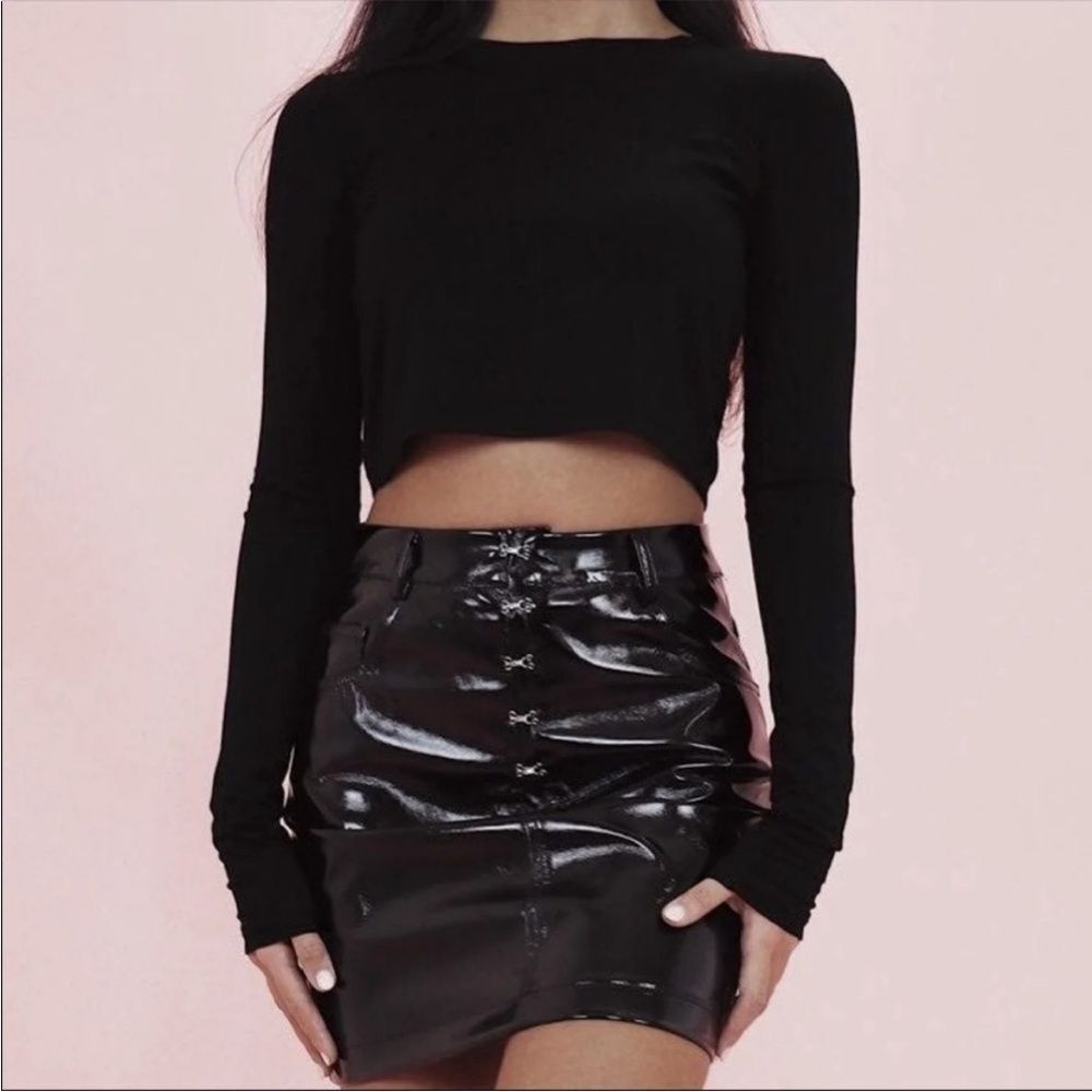Cry Baby Black Patent Leather Katherine Sexy Shiny Leather Silver Hooks Skirt S